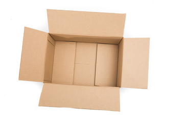 Empty brown paper box on white background