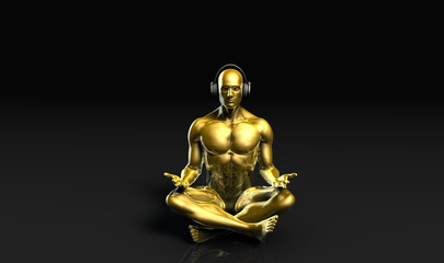 Fototapeta na wymiar Man with Headphones Listening to Music Meditating