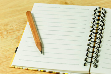 Pencil and blank open notebook.