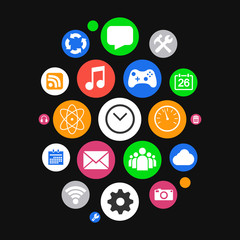 Modern Smartwatch Style Background with Icons in Colored Circles