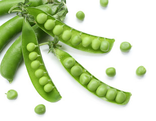 Fresh green peas isolated on white