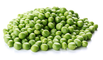 Heap of fresh green peas isolated on white