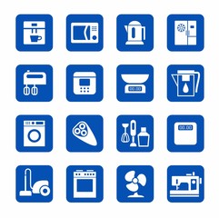 Icons, home appliances, kitchen appliances and home, white, blue. 