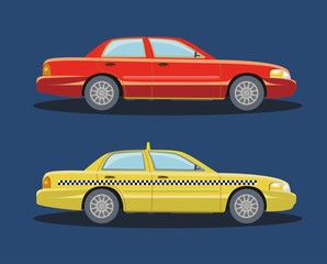 Cars in flat styles in various colors.