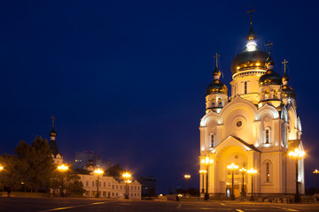 Fototapeta na wymiar Orthodox cathedral in Khabarovsk, Russia