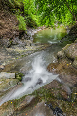 Naklejka na ściany i meble Waterfall in Iwla, Beskid Niski mountain range in Polish Carpathian Mountains