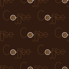 Pattern with coffee lettering with cup