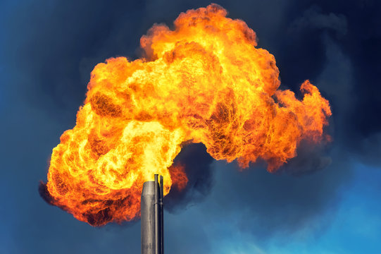 Gas flaring. Burning of associated gas at oil production.