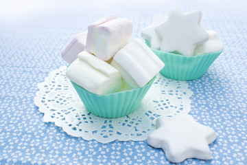 marshmallows on the blue