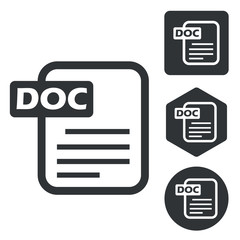 DOC document icon set, monochrome