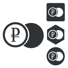 Rouble coin icon set, monochrome