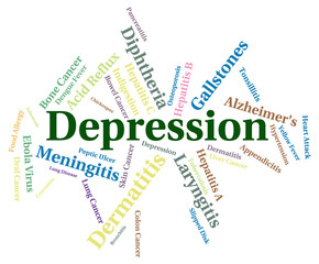 Depression Word Represents Poor Health And Affliction