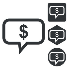 Dollar message icon set, monochrome