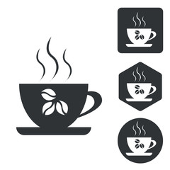 Coffee cup icon set, monochrome