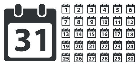 Calendar day icon set, monochrome