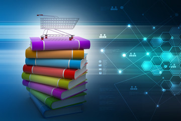 Fototapeta premium books and trolley in colour background