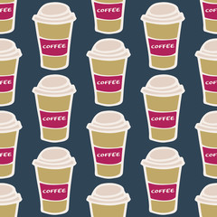 Coffee cup. Seamless pattern with doodle paper cups. Hand-drawn