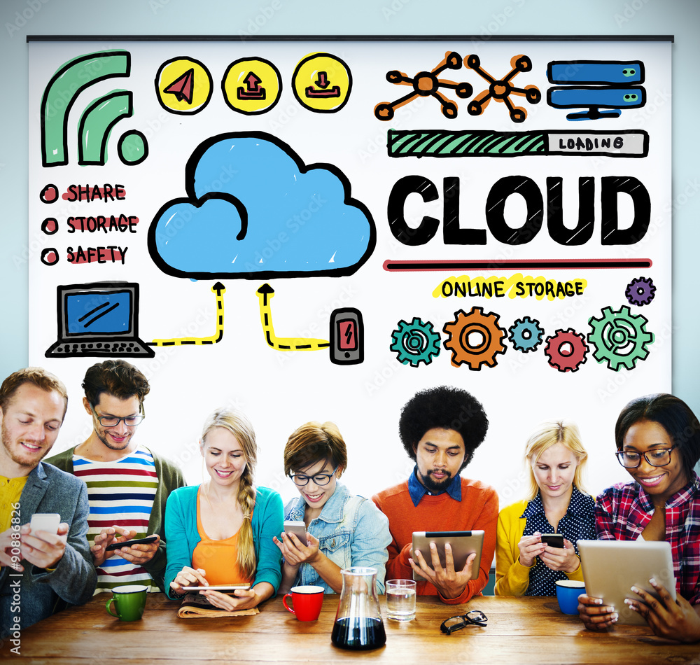 Poster cloud computing network storage online concept
