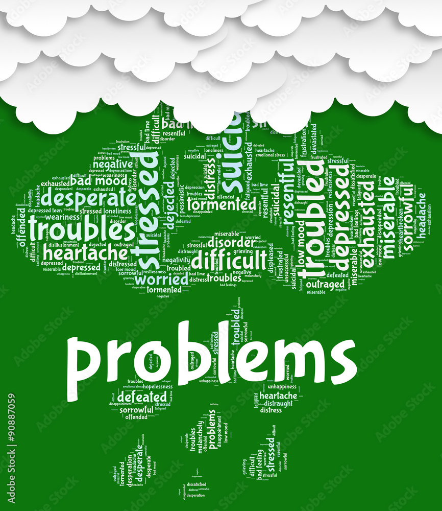 Poster problems word shows stumbling block and complication