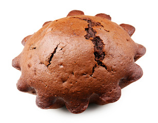 Tasty chocolate muffin isolated on white