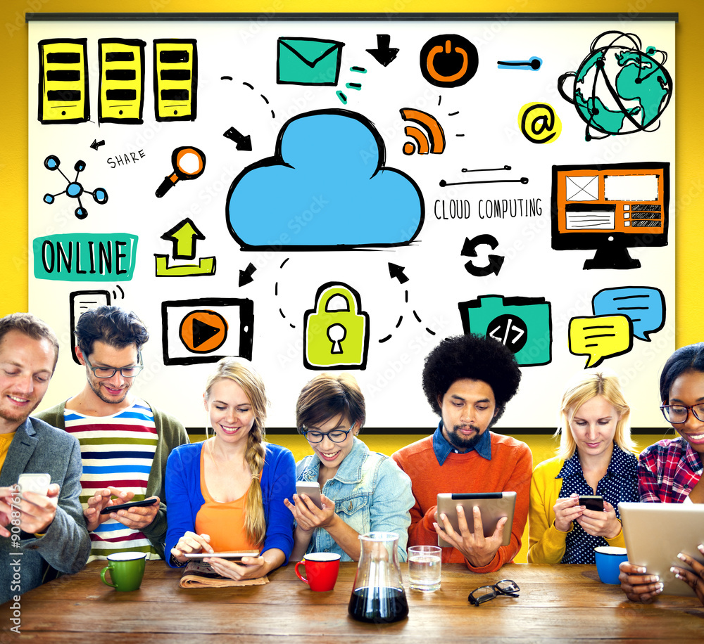 Poster cloud computing network online internet storage concept