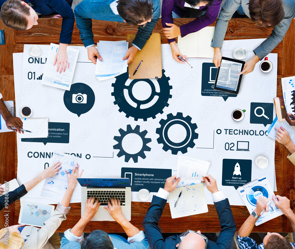 Aufkleber team functionality industy teamwork connection technology concep