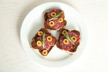 Tasty sandwiches on plate, close up