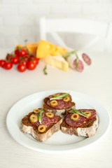 Tasty sandwiches on plate, close up