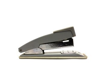 Grey office stapler on white background