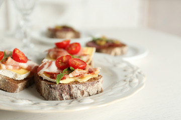 Tasty sandwiches on plate, close up