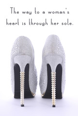 High Heel Rhinestone Shoes with Funny Saying Text.