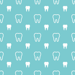 White teeth on turquoise background. Vector dental seamless pattern.