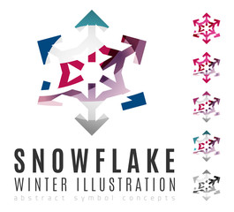 Set of abstract colorful snowflake logo icons, winter concepts