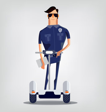 Hipster character Police on Mobility Scooter.