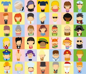 Set of vector cute character avatar icons in flat design 