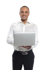 Businessman holding laptop