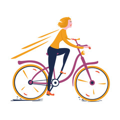 Girl on a bike. Vector illustration of a blondie girl riding a vintage bicycle.