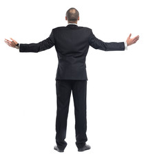 Full body portrait of young businessman, back view