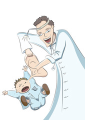 funny Medical examination of ear, vector illustration