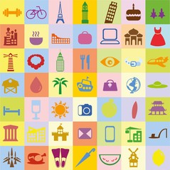 Big set of travel icons in flat style 
