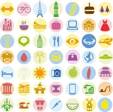 Big set of travel icons in flat style