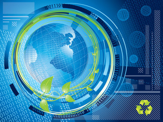 global recycling concept with mirrored earth surface on the globe, vector illustration