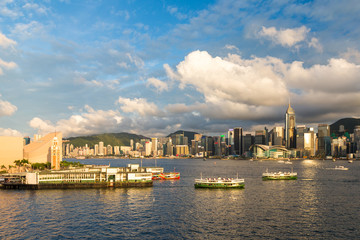 Ferry in Victoria Harbor of Hong Kong