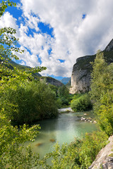 Fototapeta na wymiar Sarca River near Sarche - Trentino Italy / The Sarca River near the small village of Sarche in Trentino Alto Adige, Italy, Europe 