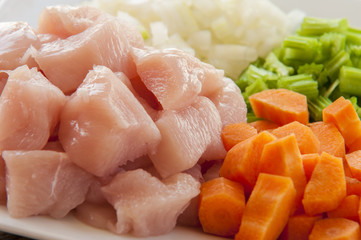 Heap of small piece raw chicken