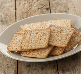 Cracker close up on white plate