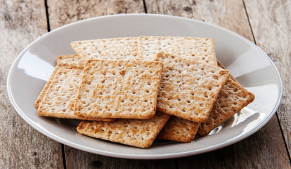 Cracker close up on white plate