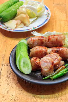 Thai style sausage and vegetable  ginger, cabbage, cucumbers, ch