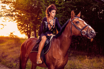 Obraz premium Fashion model with horse