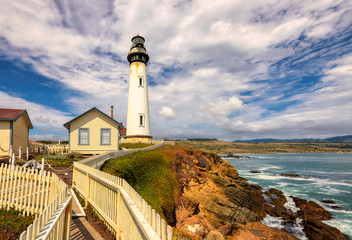 Fototapeta na wymiar Pigeon Point Lighthouse under the beautiful sky in California